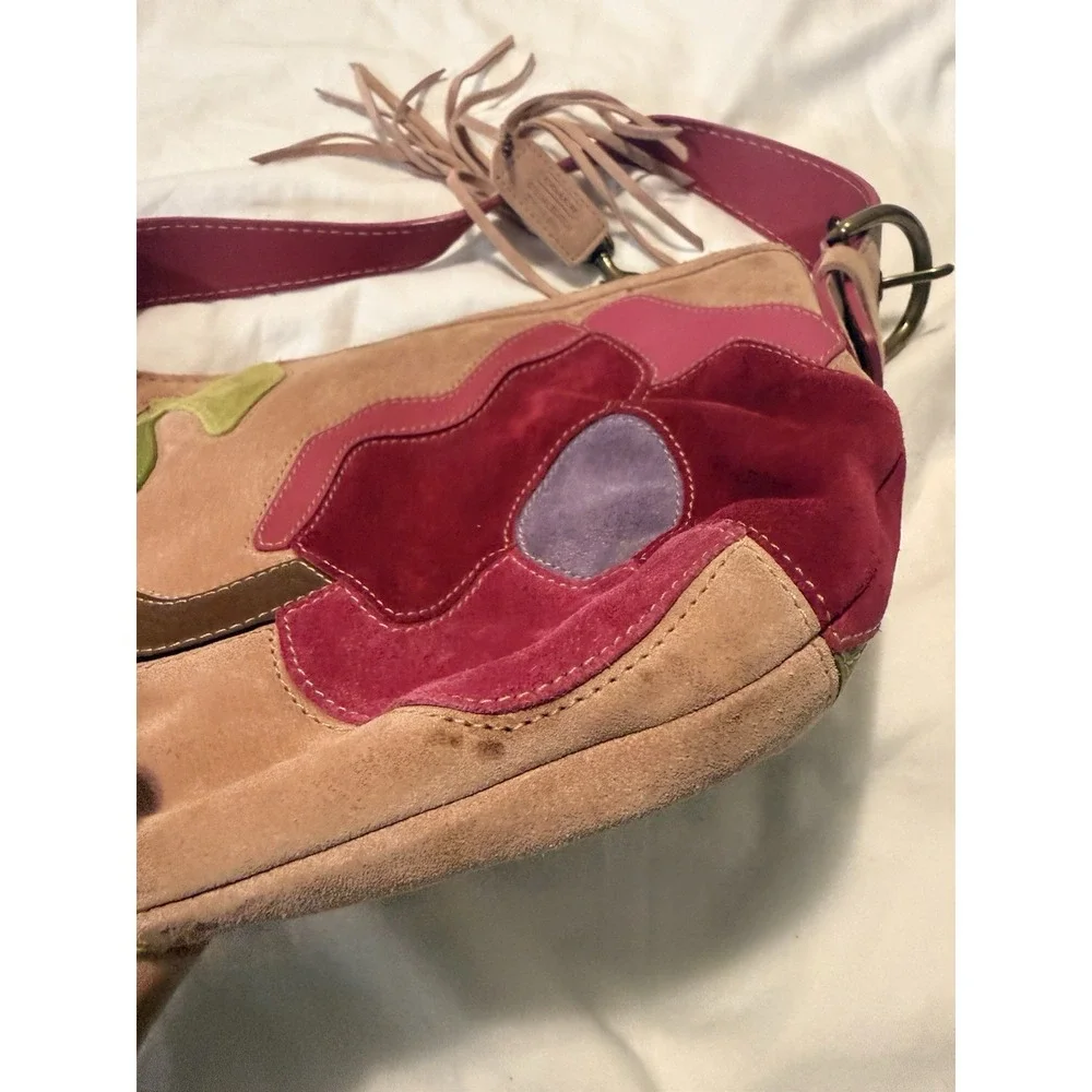 RARE Y2K Vintage 2004 Coach Poppy for Peace Pink Suede Floral Shoulder Bag Purse